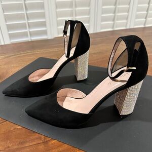 Kate Spade Black Suede Heels with Glitter Block Heel size 8